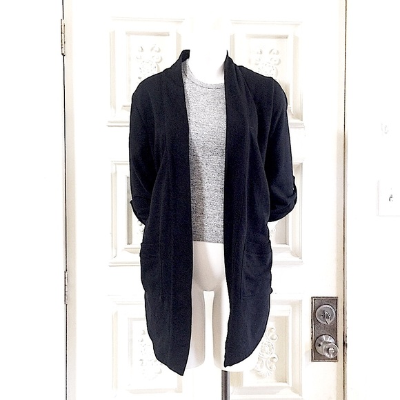 Black 3/4th Sleeve Hi-low Sweater Blazer w/Pockets - Picture 4 of 12